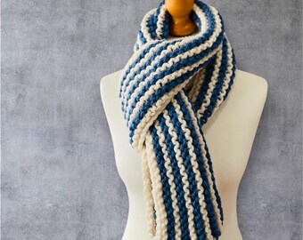 Handknit Chunky College Style Scarf, Cosy Striped Wool Winter Scarf