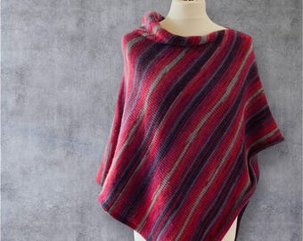Handmade Knitted Poncho, Women’s Wool Blend Cape, Winter Wrap Shawl, Ladies Knitwear Gift