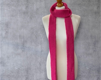 Handmade Knitted Lightly Brushed Long Tube Skinny Scarf - Soft, Lightweight, Pink