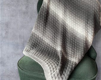 Handmade Grey Ombre Knit Blanket - Soft Acrylic Tuck Stitch Throw