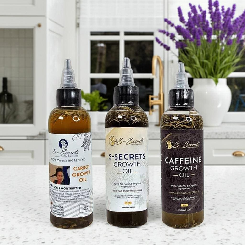 S-Secrets Hair Growth Oil Bundle - Biotin, Ayurvedic Herbs, Caffeine & Carrot