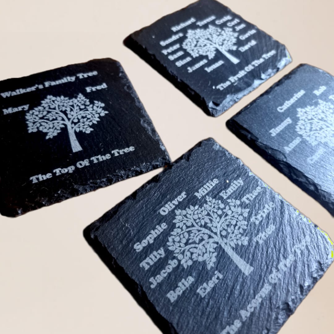 Personalised Slate Coasters, 4 Generations Family Tree - Etsy UK