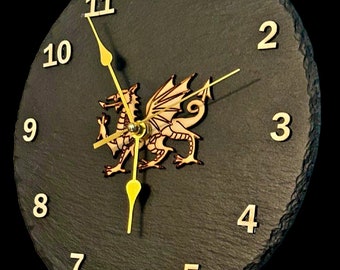 Welsh dragon slate clock