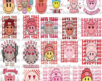 Bundle PNG pour la Saint-Valentin, Smiley Png pour la Saint-Valentin, Png de la Saint-Valentin, Design sublime, Png drôle de la Saint-Valentin, dessins de lot, PNG numérique