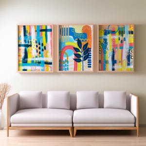 Modern Abstract Painting Set of Three. Digital. Home/Office Decor. Wall Art. Yellow Blue Orange.