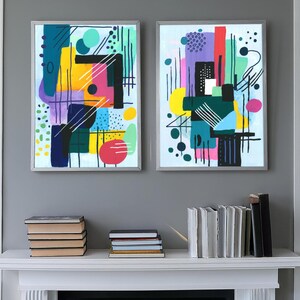Modern Abstract Paintings Set of Two. Home/Office Decor. Wall Art. Digital. Colorful.