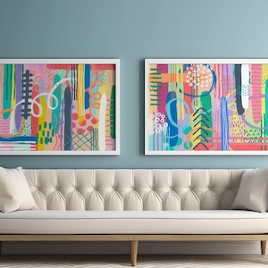 Modern Abstract Paintings Set of Two. Digital. Home/Office Decor. Wall Art.