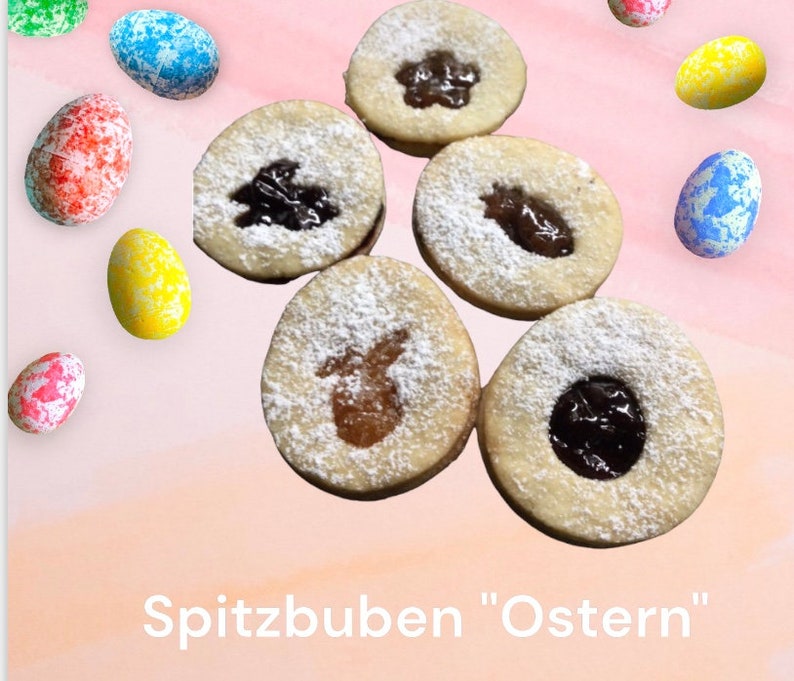 ab 100g Osterplätzchen Spitzbuben, Terrassenplätzchen 33,00/kg Ostern, Easter, Plätzchen, Gebäck, Kekse, Süsses, personalisierbar Spitzbuben Ostern