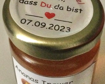 Personalisierte Gastgeschenke Fruchtaufstrich Marmeladen Gelee Feinkost Hochzeit Geschenk für Gäste Geburtstag Eingemachtes Taufe Kommunion