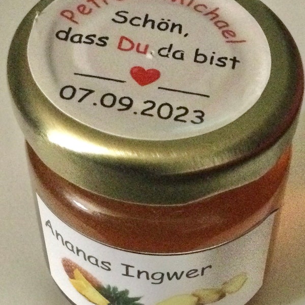 Personalisierte Gastgeschenke Fruchtaufstrich Marmeladen Gelee Feinkost Hochzeit Geschenk für Gäste Geburtstag Eingemachtes Taufe Kommunion