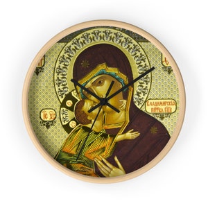 Virgin Mary and Baby Jesus Icon Catholic Orthodox Vladimir Wall Clock 10” x 10”