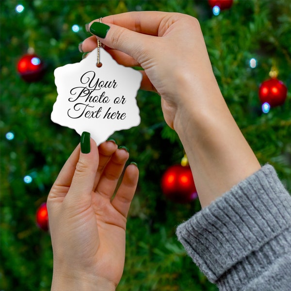 Custom Snowflake Ornament, Personalized text and photo, One Sided Christmas Ornament, Photo Gift, Family Keepsake, Christmas tree decor
