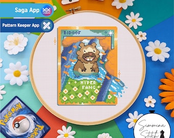 Carta Pokemon - Bidoof - Schema punto croce per videogiochi carino e accogliente - PDF digitale, download immediato