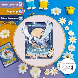 Carte Pokémon - Lugia - Ocarina, mignon jeu confortable, motif point de croix - PDF numérique, téléchargement immédiat