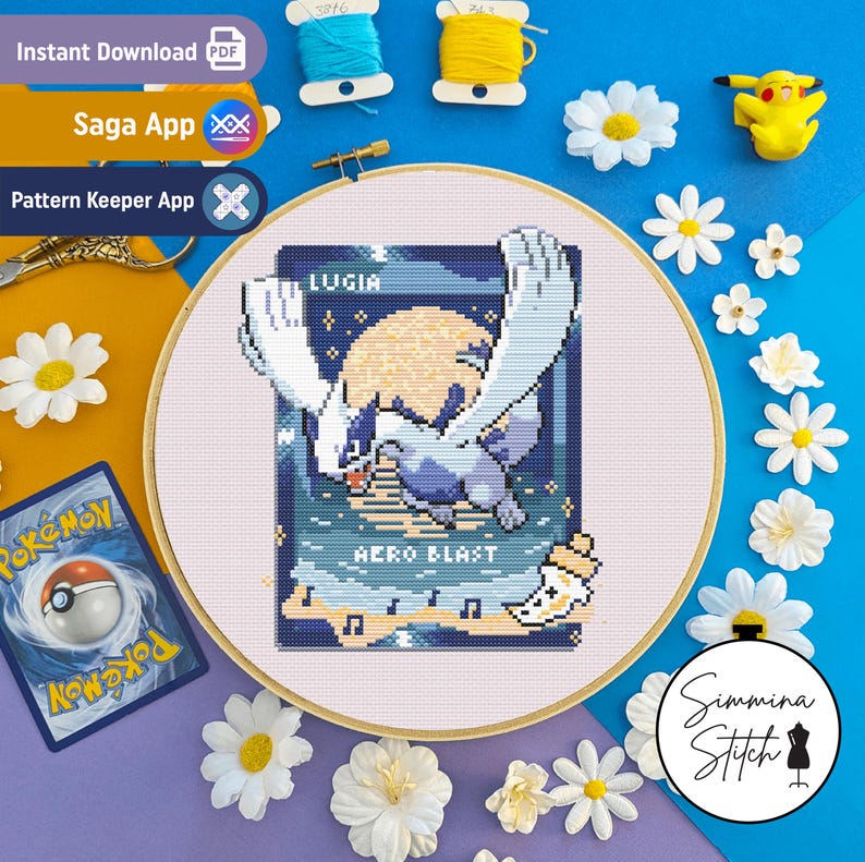 Spool Pokemon Pokemon Card - Lugia - Cute Cosy Gaming Ocarina Cross Stitch Pattern ...