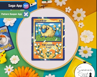 Carta Pokémon - Mareep - Simpatico e accogliente schema a punto croce floreale per videogiochi - PDF digitale, download immediato