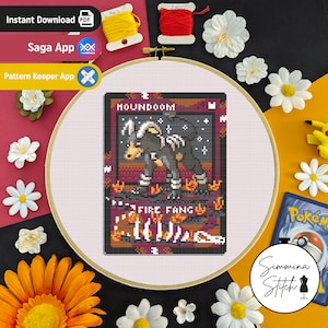 Pokemon Card - Houndoom - Spooky gaming-kruissteekpatroon - digitale pdf, direct downloaden