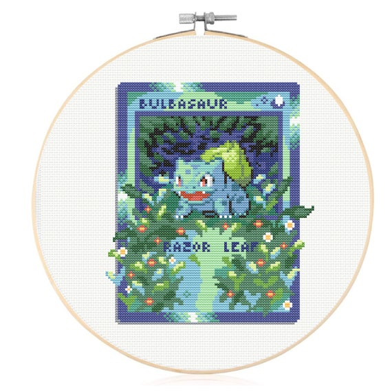 Pokemon Card - Bulbasaur - Cute Gaming Floral Cross Stitch Pattern