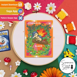 Pokemon Karte - Cyndaquil - Süßes Gemütliches Gaming Kreuzstich Muster - Digitales PDF, Instant Download