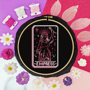 The Empress Tarot Card -  Pink Metallic Cross Stitch - Digital PDF, Instant Download