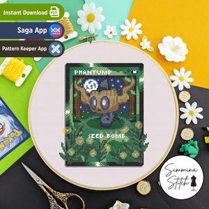 Pokemon Card - Phantump - Cute Cosy Gaming Spooky Cross Stitch Pattern - Digitale pdf, direct downloaden