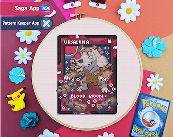 Carta Pokémon - Ursauna - Simpatico e accogliente schema per punto croce a tema videogiochi spettrale - PDF digitale, download immediato