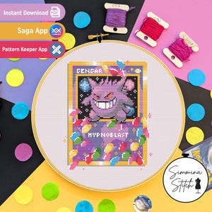 Pokemon Card - Gengar - Spooky Cosy Gaming-kruissteekpatroon - Digitale pdf, direct downloaden