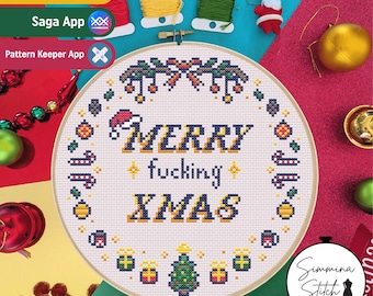 Schema Merry F*cking Xmas - Punto croce divertente, sarcastico, festivo e sovversivo - PDF digitale, download immediato