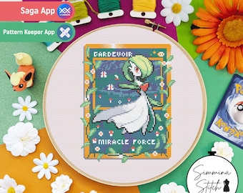 Carta Pokémon - Gardevoir - Simpatico e accogliente schema a punto croce floreale per videogiochi - PDF digitale, download immediato