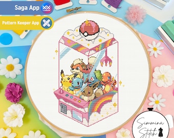Pokemon Plush Claw Machine - Schema punto croce pastello sognante carino - PDF digitale, download immediato