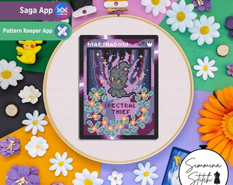 Carta Pokémon - Marshadow - Simpatico e accogliente schema per punto croce a tema videogiochi spettrale - PDF digitale, download immediato