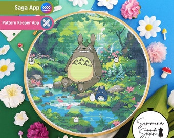 Mon voisin Totoro forêt luxuriante motif point de croix - Anime Studio Ghibli - PDF numérique, téléchargement immédiat