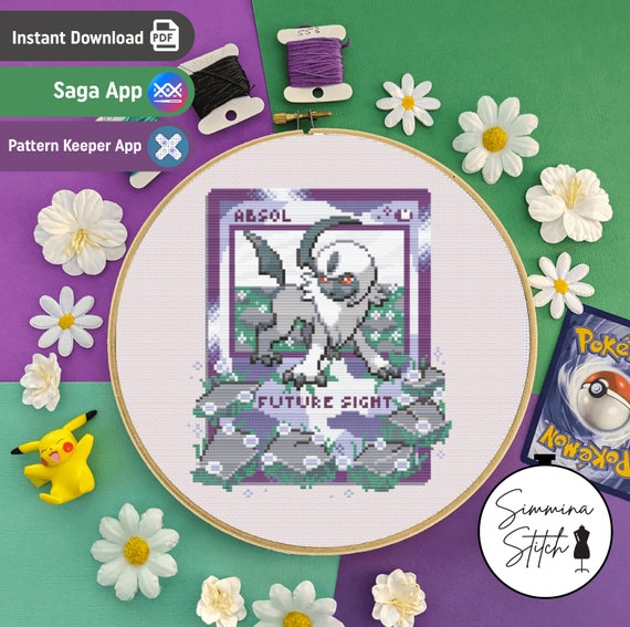 Pokemon Card - Absol - Cute Cosy Gaming Floral Cross Stitch