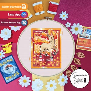 Carta Pokemon - Rapidash - Simpatico schema punto croce per giochi CNY - PDF digitale, download immediato