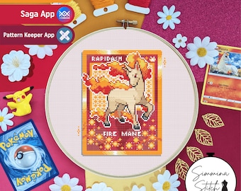 Carta Pokemon - Rapidash - Simpatico schema punto croce per giochi CNY - PDF digitale, download immediato