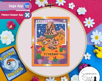 Carta Pokemon - Beheeyem - Schema punto croce per videogiochi carino e accogliente - PDF digitale, download immediato