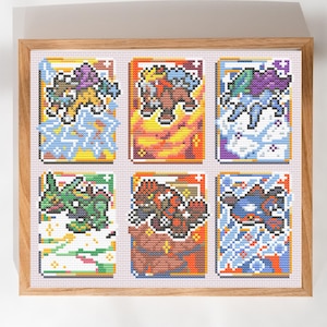 Colección de Mini Cartas Legendarias Pokémon - Patrón de punto de cruz fácil y adorable para principiantes - PDF digital, descarga instantánea