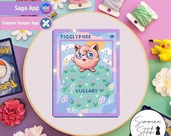 Carta Pokémon - Jigglypuff - Simpatico e accogliente schema a punto croce floreale per videogiochi - PDF digitale, download immediato