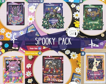 Pacchetto di carte Pokémon Spooky - Graziosi schemi floreali per punto croce di Halloween - PDF digitale, download immediato