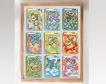 Mini collection de cartes Pokémon Evolutions - joli motif de point de croix facile pour débutant - PDF numérique, téléchargement immédiat