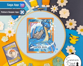Carta Pokémon - Lapras - Simpatico e accogliente schema per punto croce a tema videogiochi - PDF digitale, download immediato