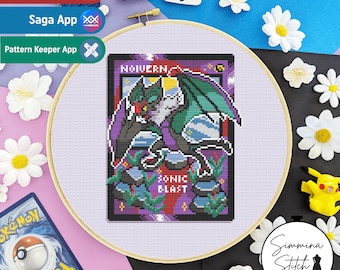 Carta Pokémon - Noivern - Schema per punto croce a tema videogiochi spettrale e accogliente - PDF digitale, download immediato
