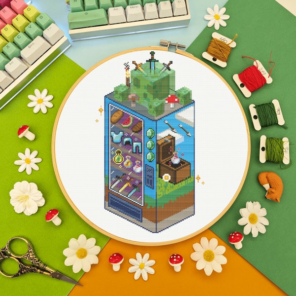 Automat do sprzedaży Minecraft Adventure - Pokój gier dla dzieci Wzór do haftu krzyżykowego - Cyfrowy plik PDF, natychmiastowe pobranie