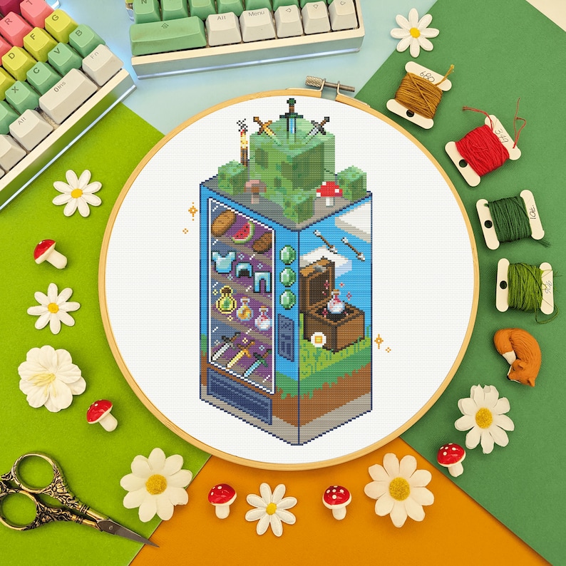 Minecraft Adventure Vending Machine Gaming Kids Room Cross Stitch ...