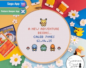 Baby Shower Pokémon - Schema punto croce per regalo di gioco facile e carino - PDF digitale, download immediato