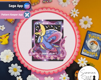 Carta Pokémon - Cresselia - Simpatico schema per punto croce a tema Pokémon Legendary Gaming Space - PDF digitale, download immediato