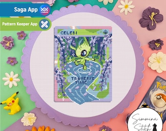 Carta Pokémon - Celebi - Simpatico schema a punto croce floreale a tema videogiochi - PDF digitale, download immediato