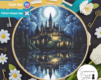 magisches Zauberschloss Kreuzstich - Potter Schule - Digitale PDF, Sofort Download