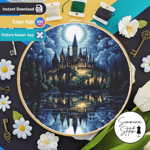 Magical Wizarding Castle Cross Stitch - Potter School - Digital PDF, Instant Download
