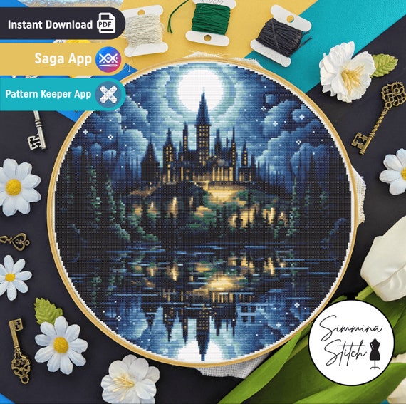 Magical Wizarding Castle Cross Stitch - Potter School - Digital PDF, Instant Download